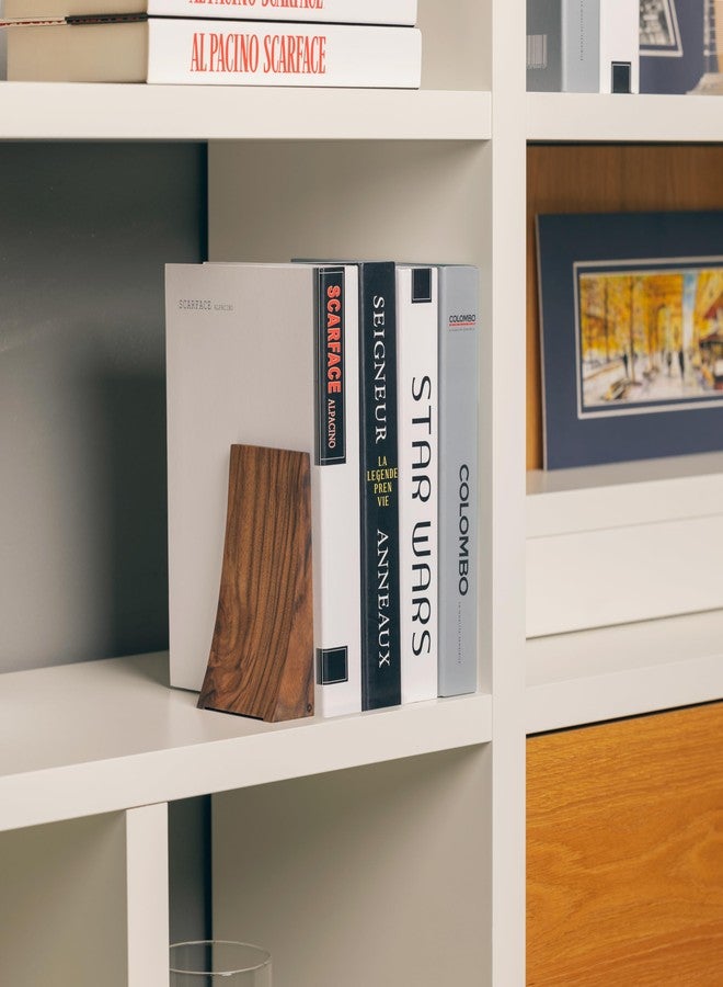 TILISMA Bookends for Heavy Books - Walnut Wood Book Ends for Shelves - Heavy Duty Bookends to Hold Books - Decorative Book Ends for Home Library - Wooden Bookend for Shelf - Bookshelf Accessories - Image 4